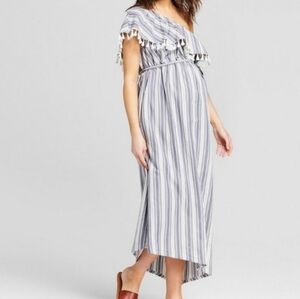 Isabel Maternity Blue and White Striped High Low Skirt